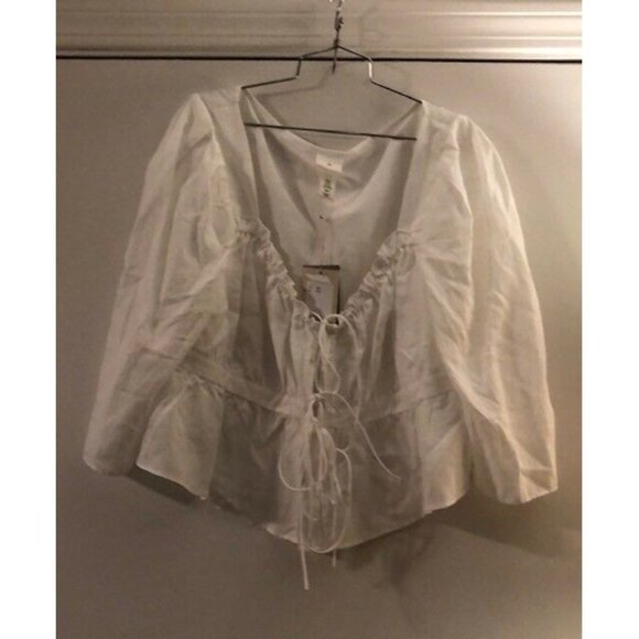 NWT BROCK COLLECTION X H&M COLLABORATION WHITE TIE FRONT LONG SLEEVE TOP SZ XXL - Picture 7 of 9